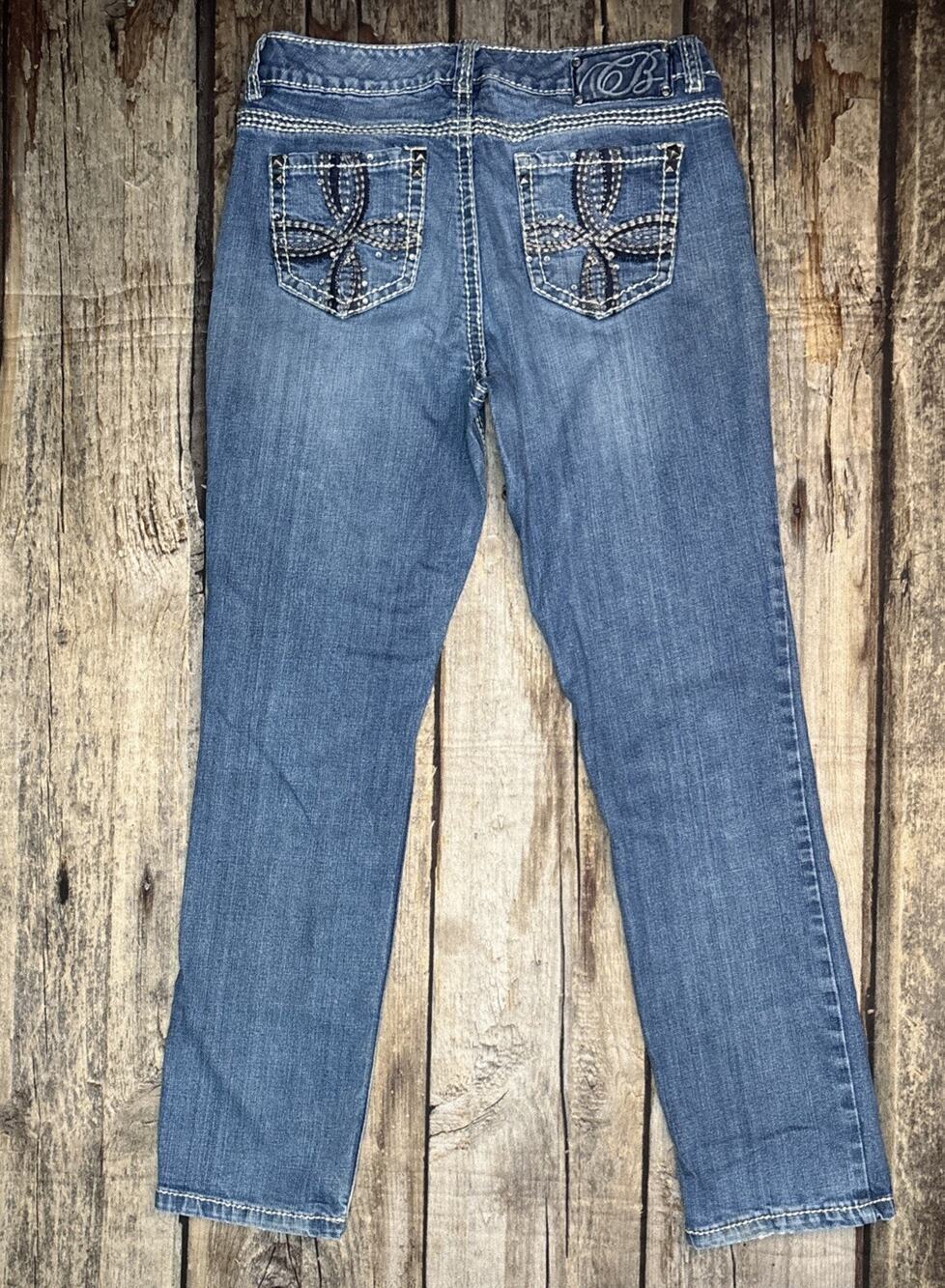 Code Bleu Womens 12R Straight Leg Jeans Bling Embellished Cross Back Pocket